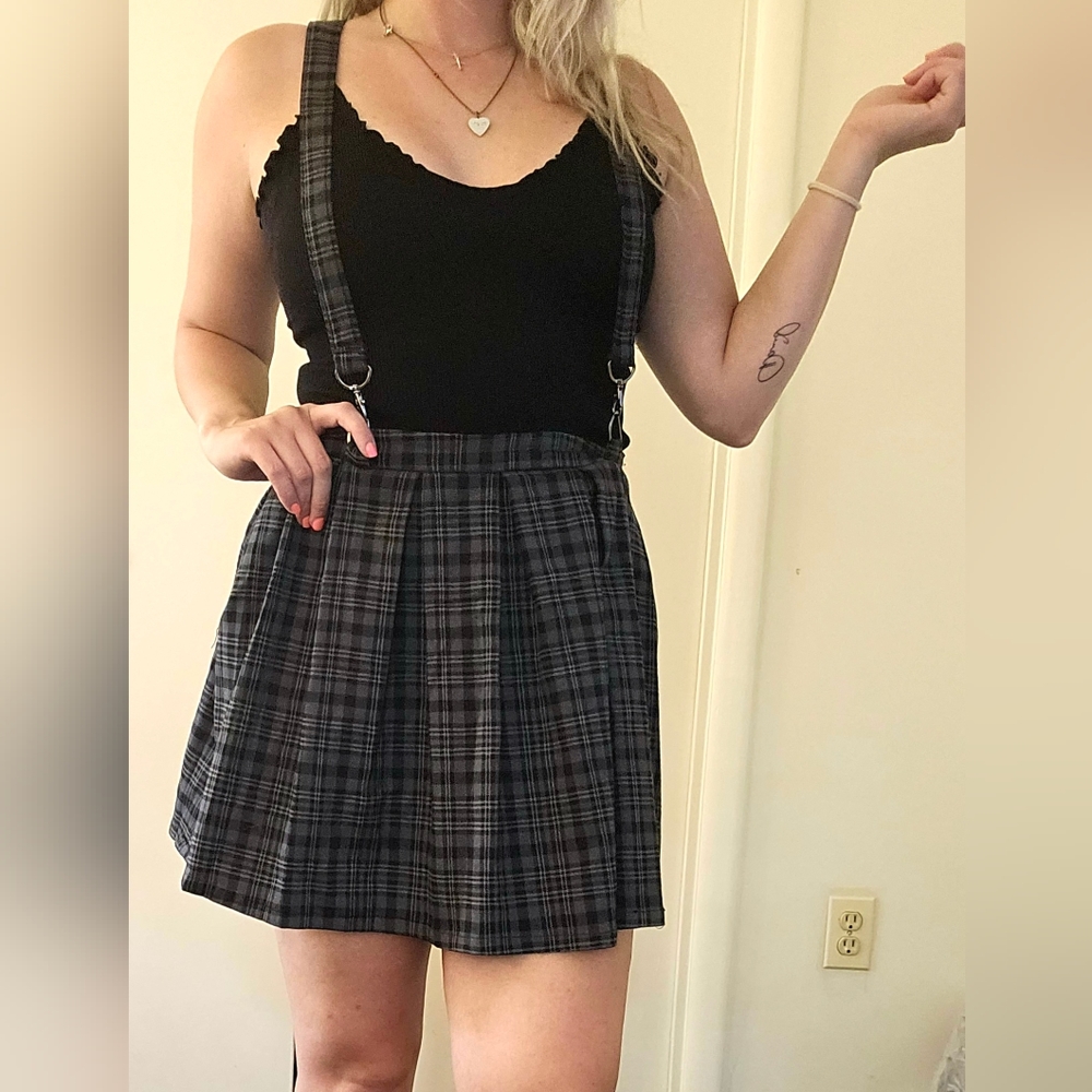 Plaid Schoolgirl Skirt with Suspenders